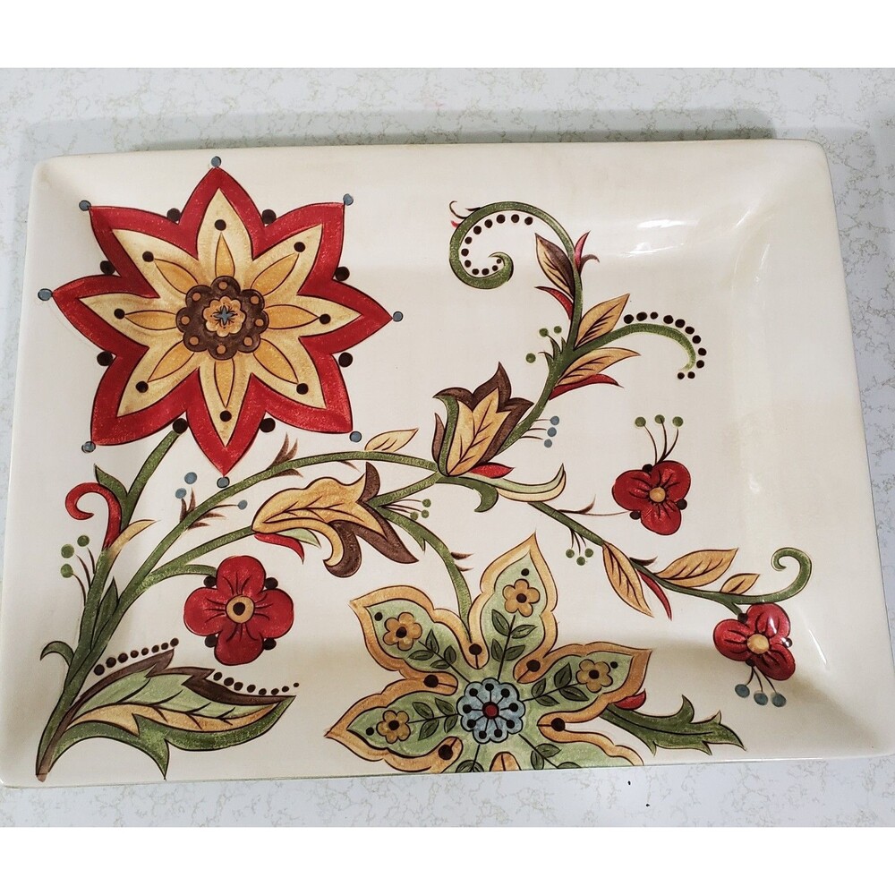 Carynthum by Pier 1 Imports 16” Rectangular Serving Plate Floral Design